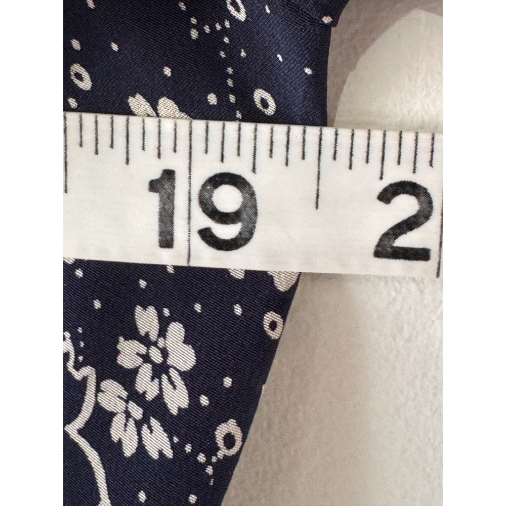 Vintage Norm Thompson Dress Size 10 100% Silk Navy Blue Floral Midi Short Sleeve - Picture 7 of 11